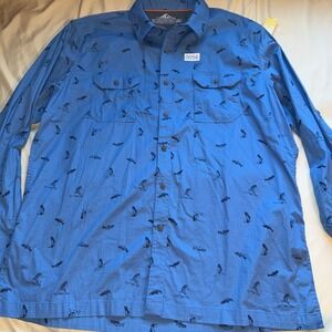 Croft & Barrow Mens XL Blue Fish Print Quick Dry Ripstop Fishing Shirt L/S